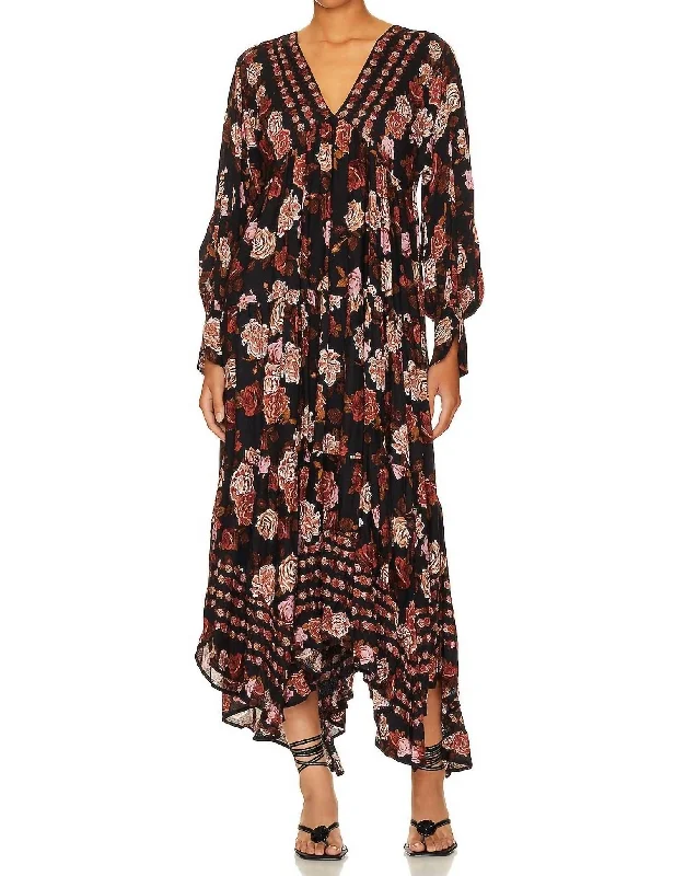 Summer Splash Sale Rows Of Roses Maxi Dress In Black Combo