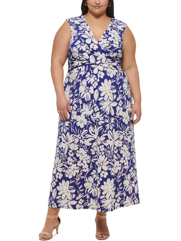 Limited-Time Offer Plus Womens Printed Polyester Maxi Dress