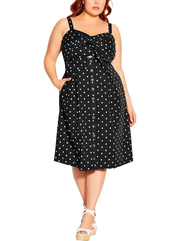 Trend Alert Plus Womens Sleeveless Polka Dot Midi Dress