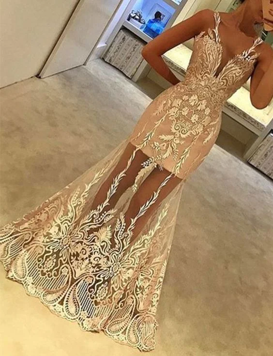 Special Offer Chic Champagne Prom Dresses Jewel Appliques Mermaid Evening Gowns Long cg1936