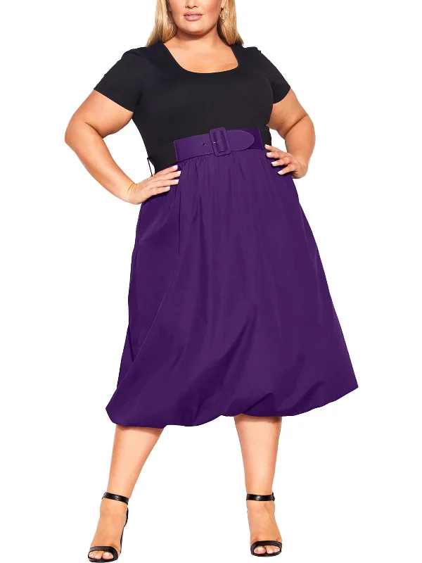 Limited Time Deal Plus Womens Solid Cotton Midi Dress