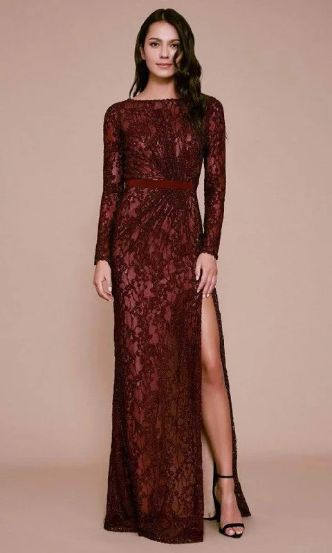 Latest Fashion Tadashi Shoji - Allover Lace Bateau Long Sleeve Evening Dress - 1 pc Starry Night In Size 10 Available