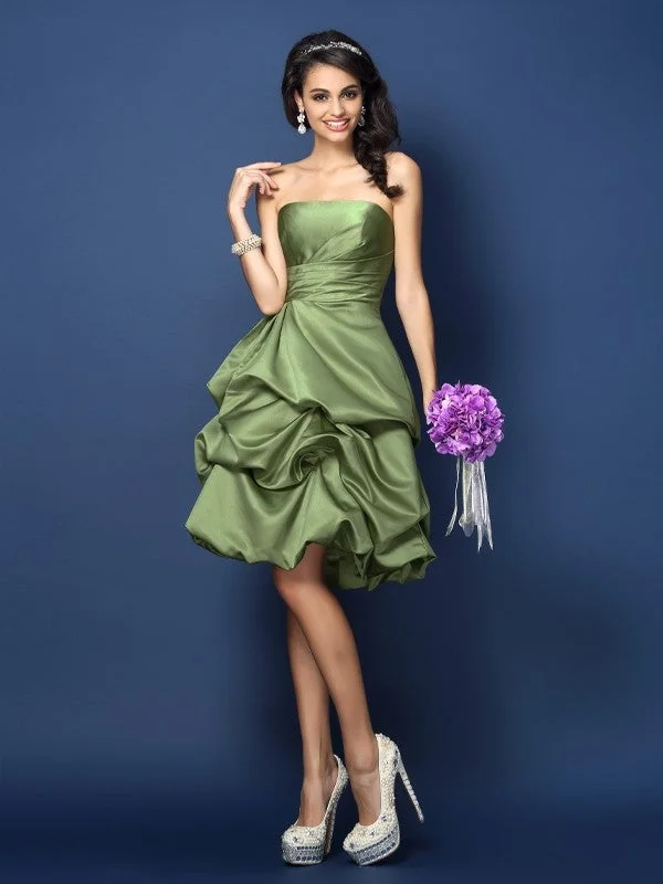 Fashionista Favorites A-Line/Princess Strapless Ruched Sleeveless Short Satin Bridesmaid Dresses