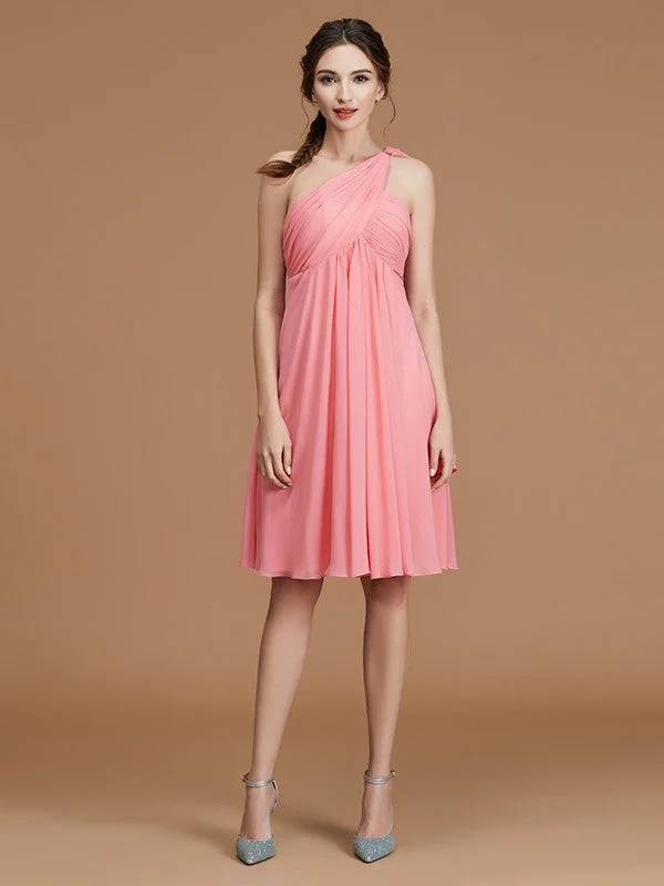 Limited - Time Bundle A-Line/Princess One-Shoulder Sleeveless Short/Mini Ruched Chiffon Bridesmaid Dresses