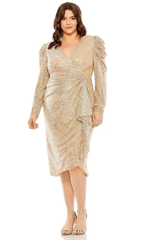 Latest Trends Mac Duggal 49773W - Long Sleeve Twist Waist Detailed Knee-Length Dress