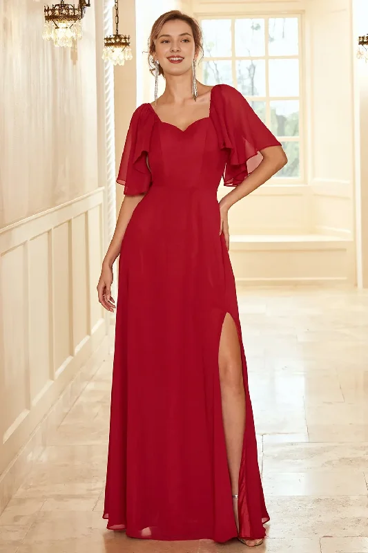 Clearance Event Wine red backless Bohemian style ruffled bridesmaid dress