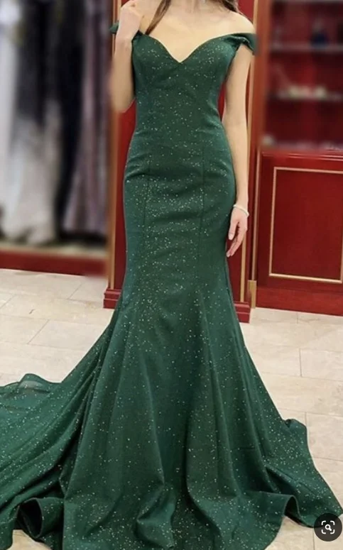 Evening Elegance dark green mermaid prom dress off shoulder sequin gowns cg2739