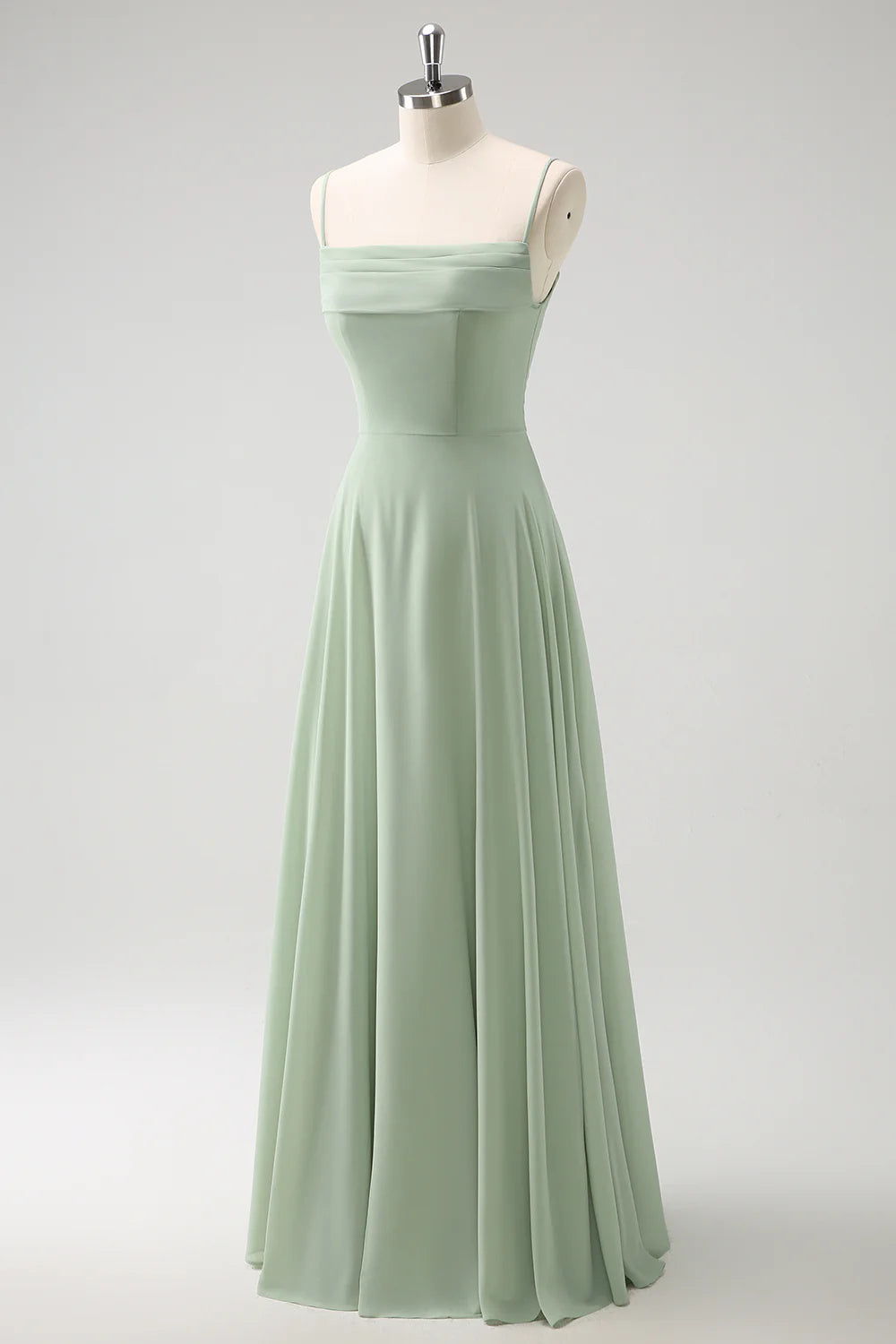 Feminine Soft - Hued Styles Light green A-line off shoulder chiffon long bridesmaid dress