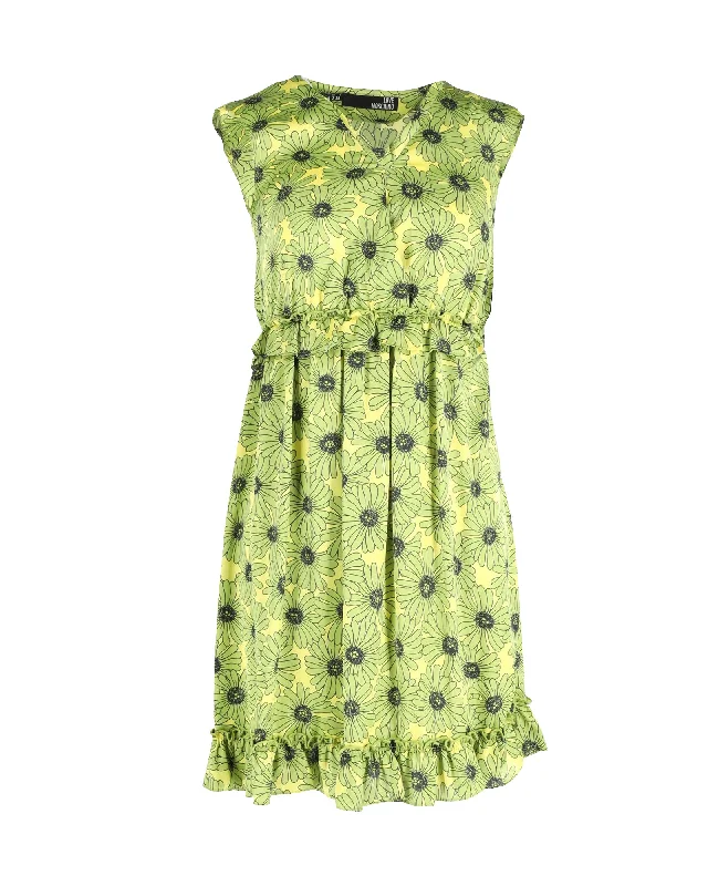 Special Occasion Wear Love Moschino Ruffled Floral Dress in Green Silk