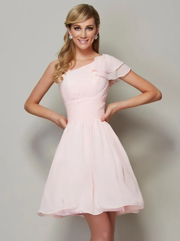 Stylish Savings A-Line/Princess Straps Sleeveless Pleats Short Chiffon Bridesmaid Dresses