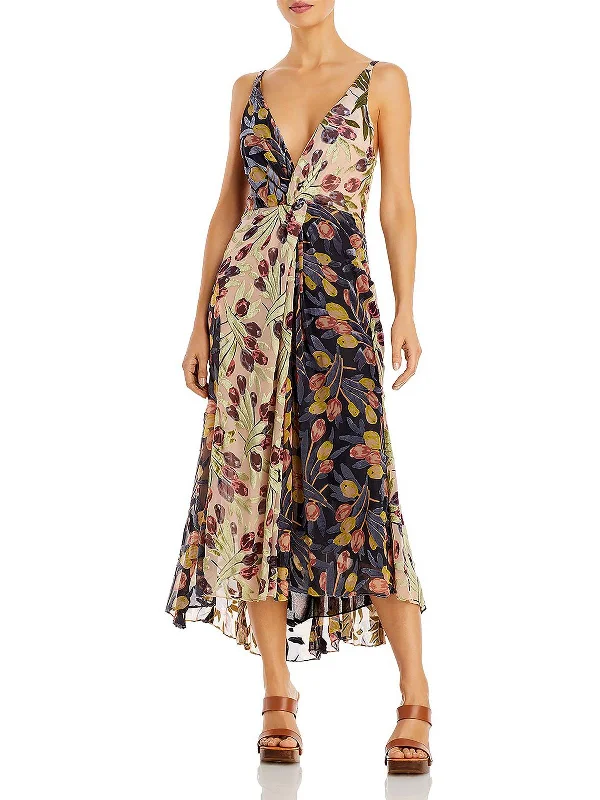 Evening Looks Carolee Womens Floral Colorblock Cocktail and Party Dress