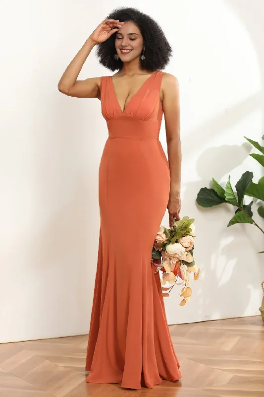 Cool Prices V-neck fishtail backless and floor length bridesmaid dress