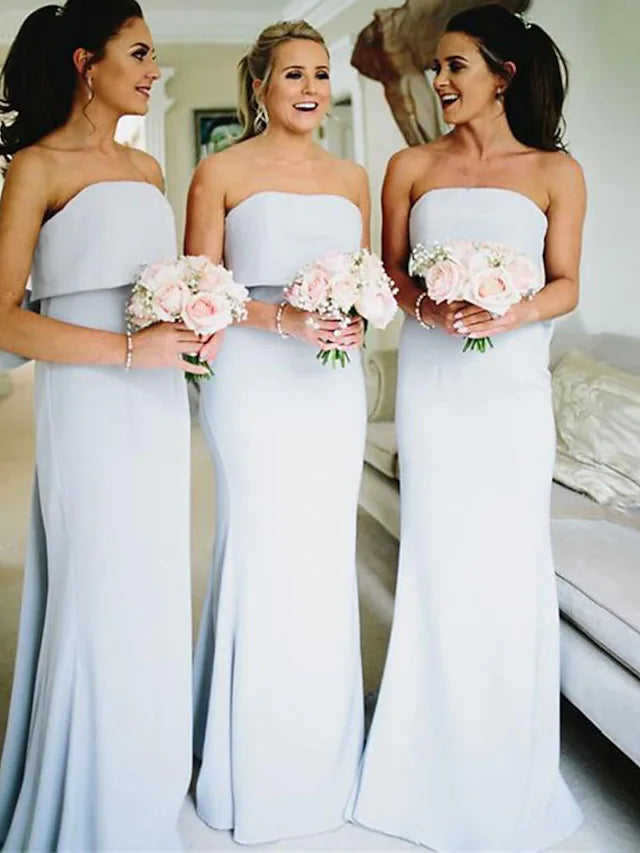 Special Offer Bridesmaid Dress Strapless Sleeveless Elegant with Bow Ruffles