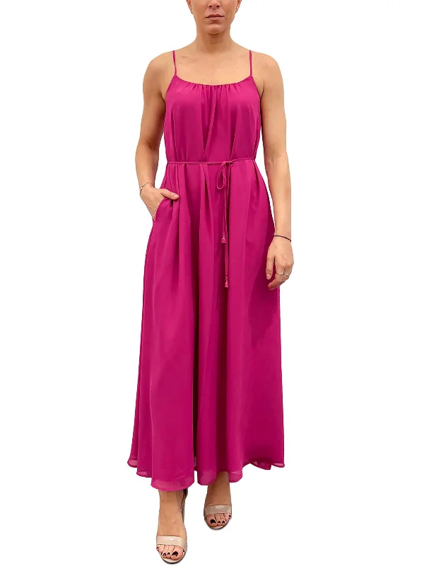 Special Offer Womens Belted Chiffon Maxi Dress