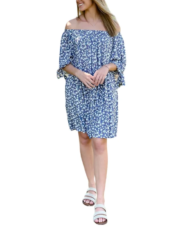 Chic Style Savana 0Ff Shoulder Floral Dress In Denim