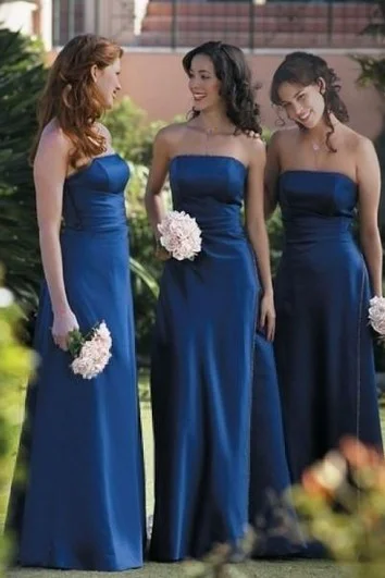 Early Access To Art Deco Styles Sale A-line Strapless Ruffles Sleeveless Floor-length Satin Bridesmaid Dresses