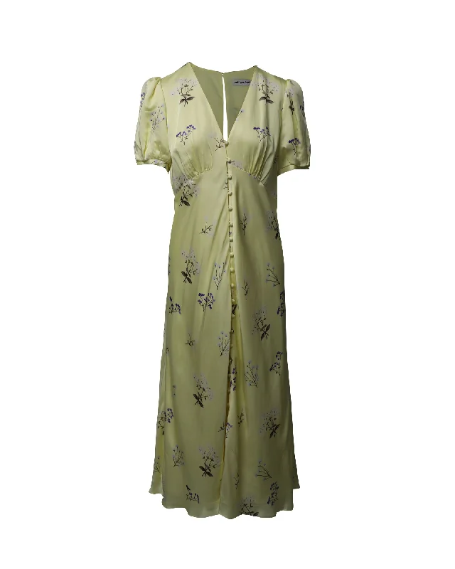 Limited - Time Bundle Self Portrait Alyssa Floral-Print Satin Midi Dress in Yellow Viscose