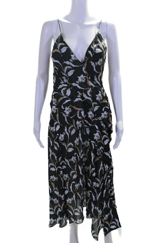 Special Offer Acler Womens Side Zip Spaghetti Strap V Neck Floral Midi Dress Black