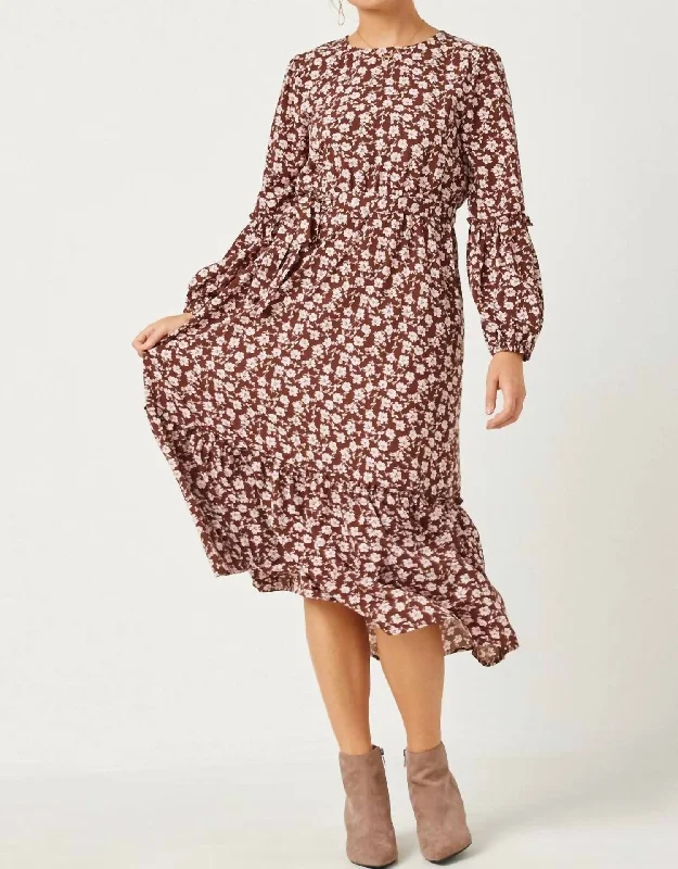 Anniversary Sale Flow With The Times Floral Midi Dress In Brown