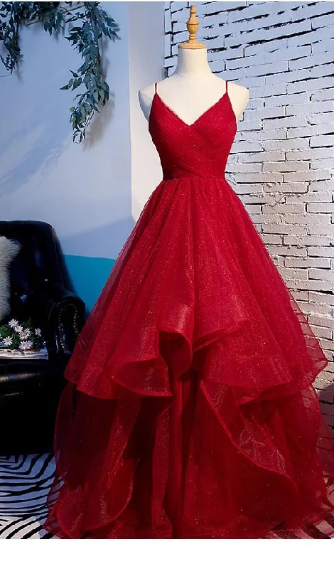 Huge Savings On Parisian Styles Fashion Spaghetti Straps Ball Gown Dark Red Prom Dress cg2238