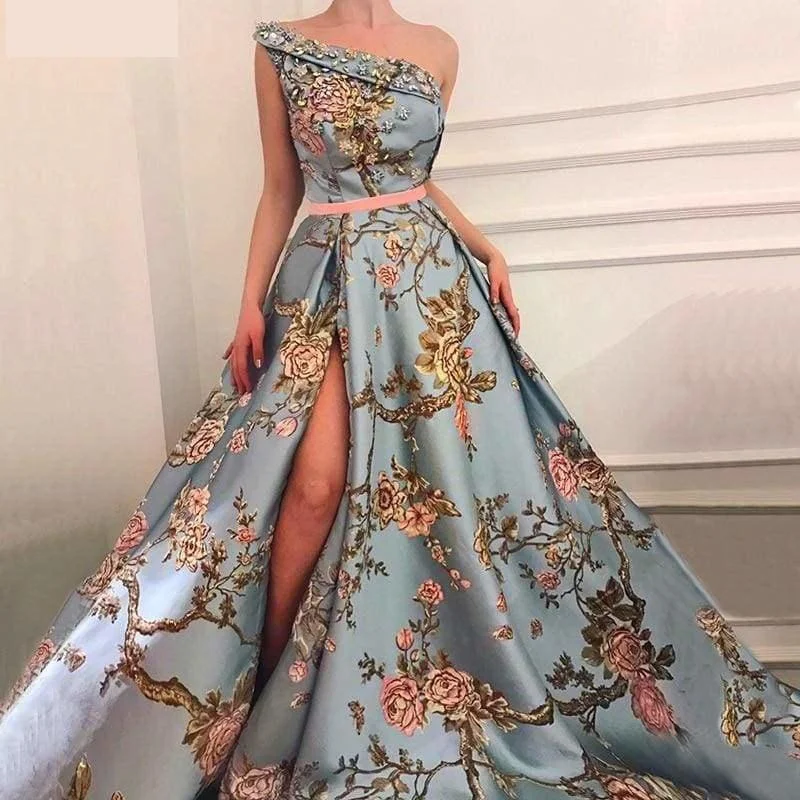 Limited Quantities Sleeveless One-Shoulder Sexy With Diamond Embroidery Royal Evening Dress Ball Gown