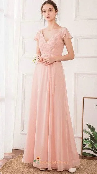 Seasonal Sale Boho Style Short Sleeve Dusty Pink Bridesmaid Dress