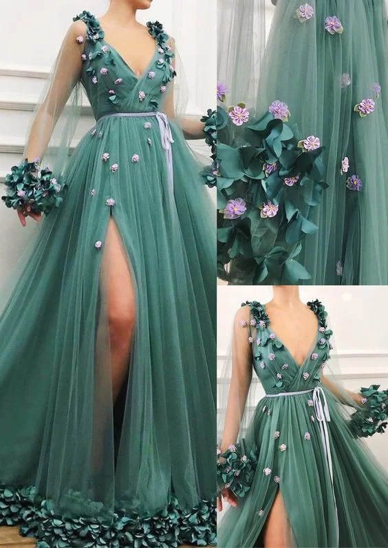 Seasonal Trends 2019 new prom dress , v neck prom gown with long sleeve  cg3224