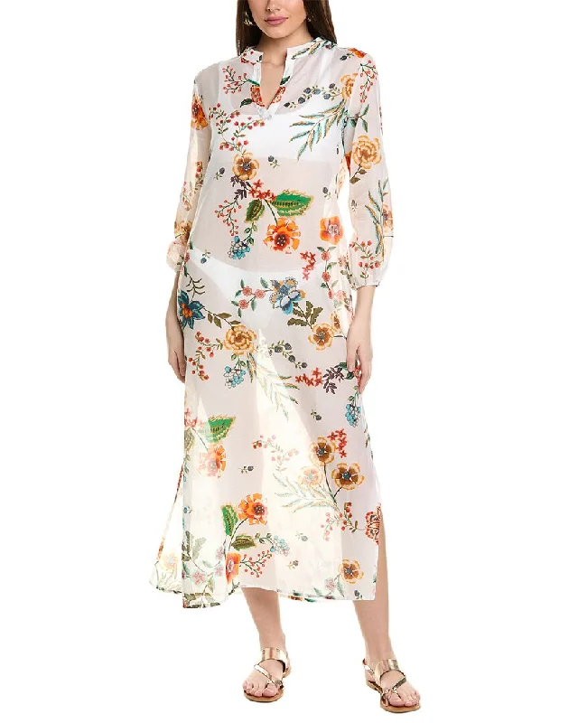 Holiday Sale Johnny Was Puff Sleeve Silk-Blend Maxi Dress