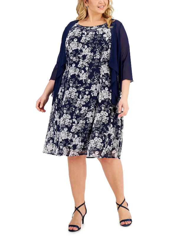 End - Of - Month Blowout Plus Womens Floral Print 2 PC Midi Dress