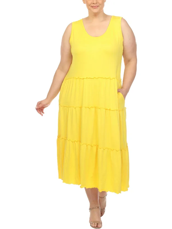 Save Big Plus Womens Tiered Polyester Midi Dress