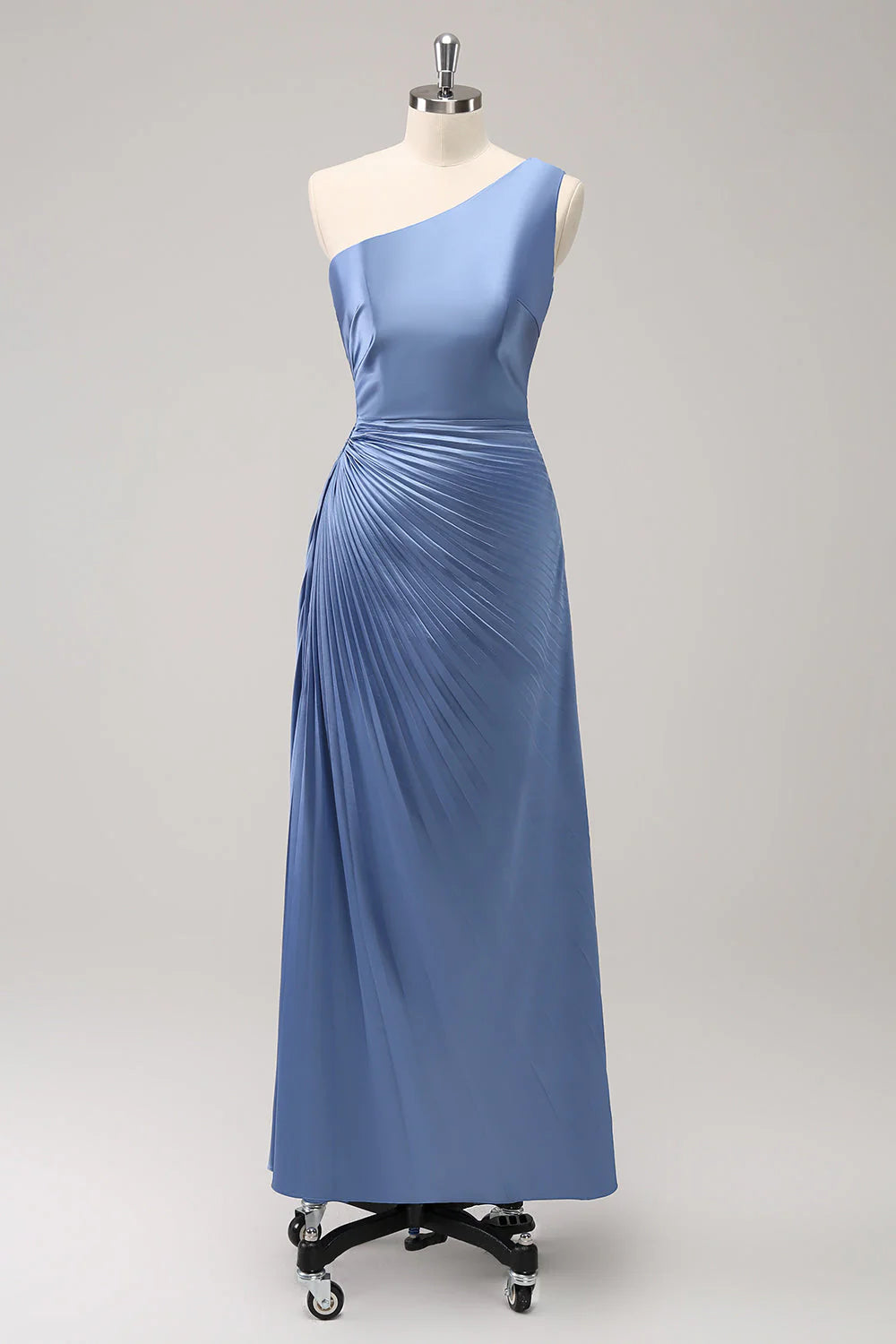 Summer Splash Sale Blue one shoulder satin keyhole long bridesmaid dress