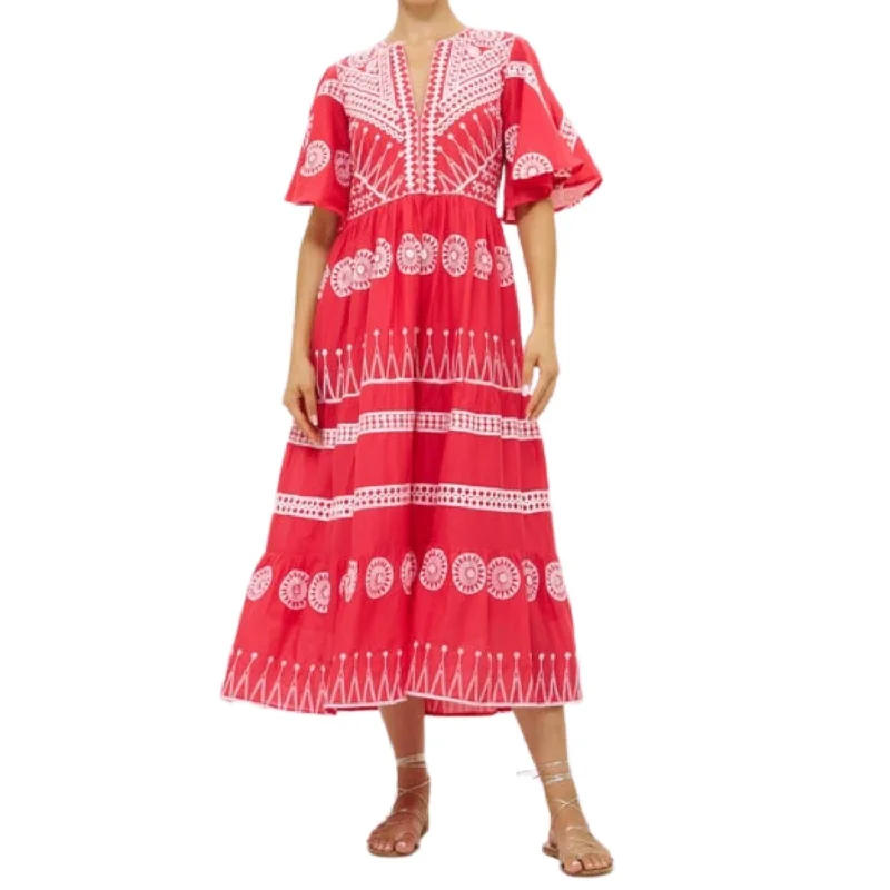 Stylish Savings Flirty V-Neck Maxi Dress In Soleil Red