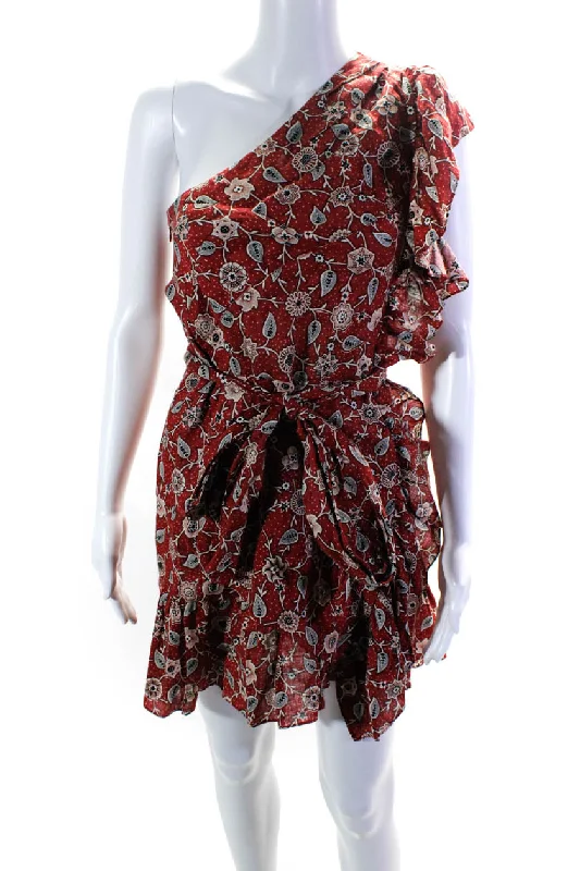 End Of Season Sale Isabel Marant Etoile Women's One Shoulder Ruffle Floral Tiered Mini Dress