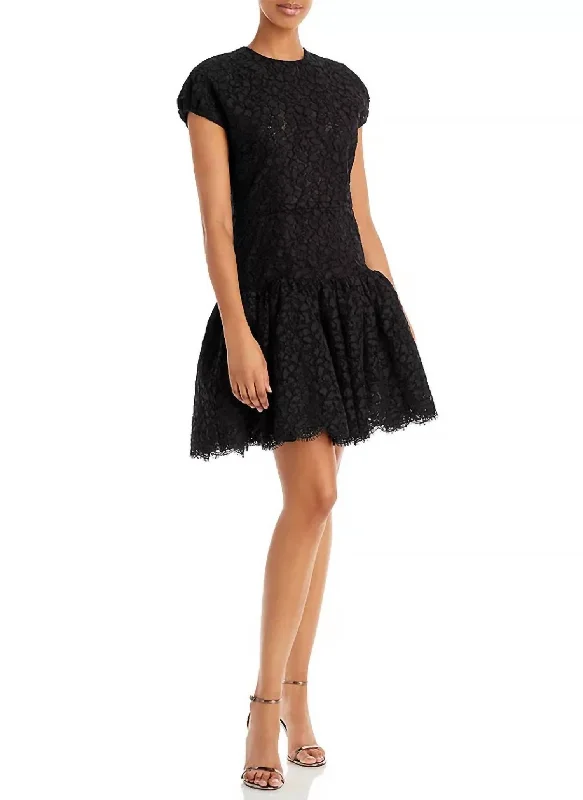 Mid - Week Surprise Corded Floral Lace Ruffle Dress In Black