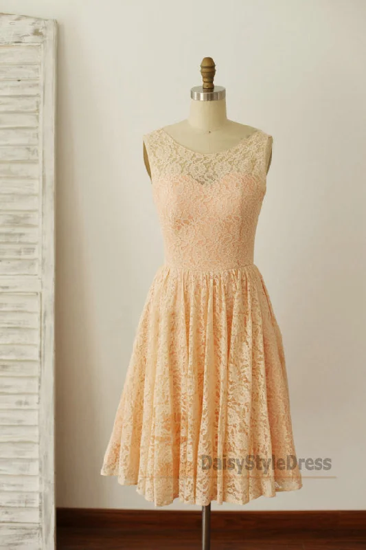 Big Savings Knee Length V-back Lace Vintage Bridesmaid Dress