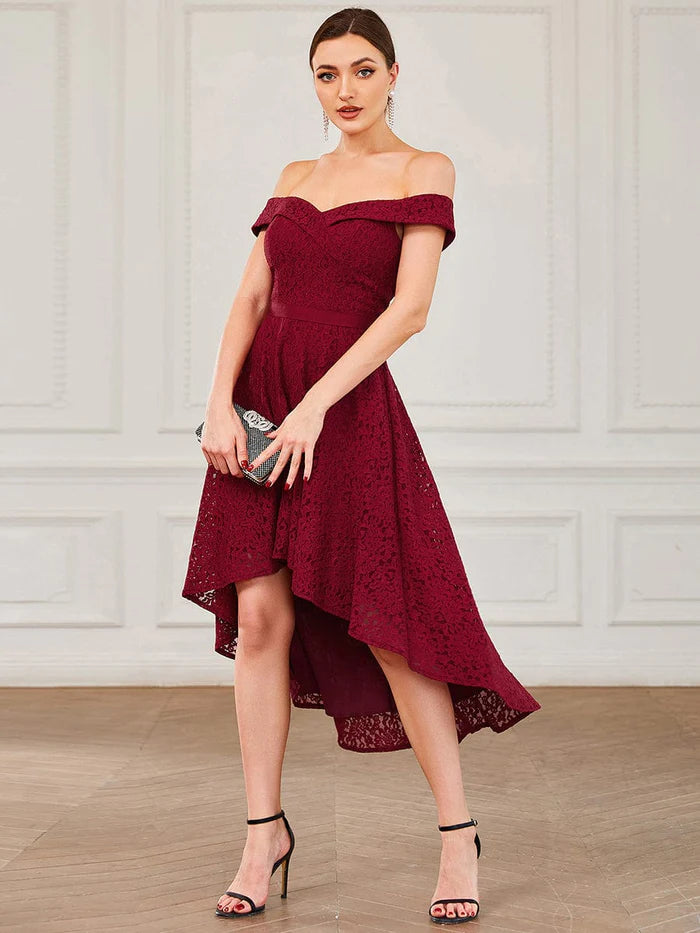 Seasonal Trends Off Shoulder Sweetheart High-Low Bridesmaid Dress