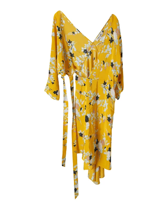 Big Savings Diane Von Furstenberg Floral Print Wrap Dress in Yellow Silk