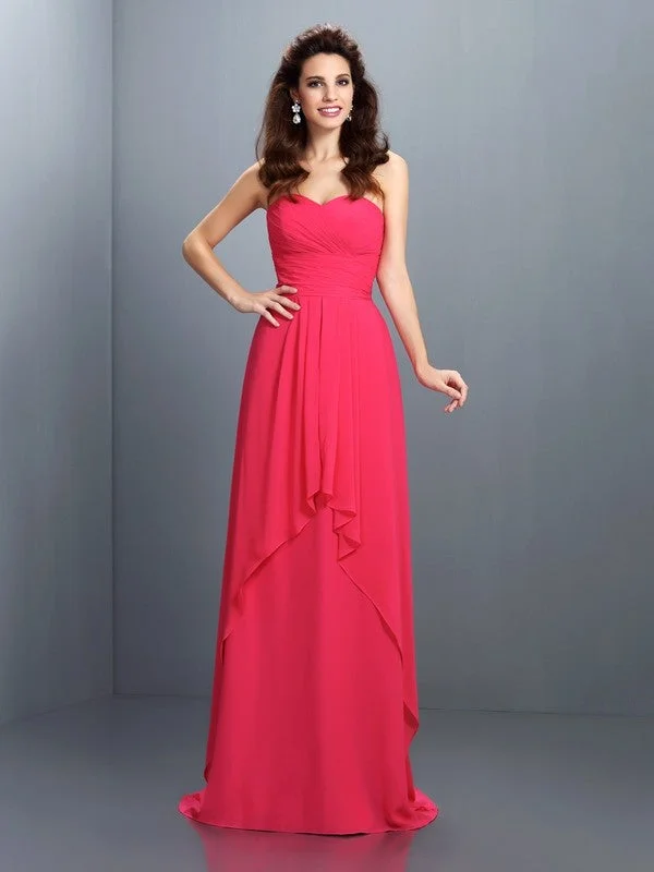 Fashion Essentials A-Line/Princess Sweetheart Pleats Sleeveless Long Chiffon Bridesmaid Dresses