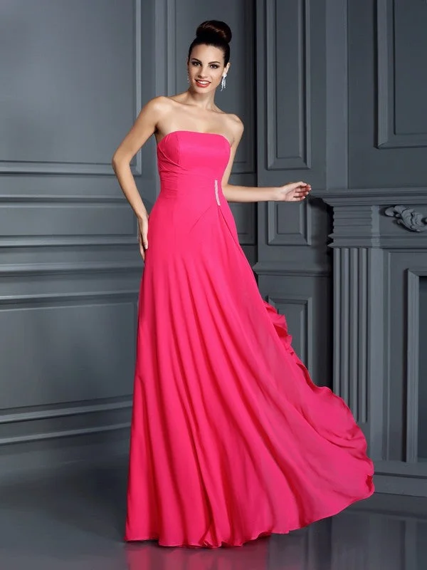 Flash Deals A-Line/Princess Strapless Beading Sleeveless Long Chiffon Bridesmaid Dresses