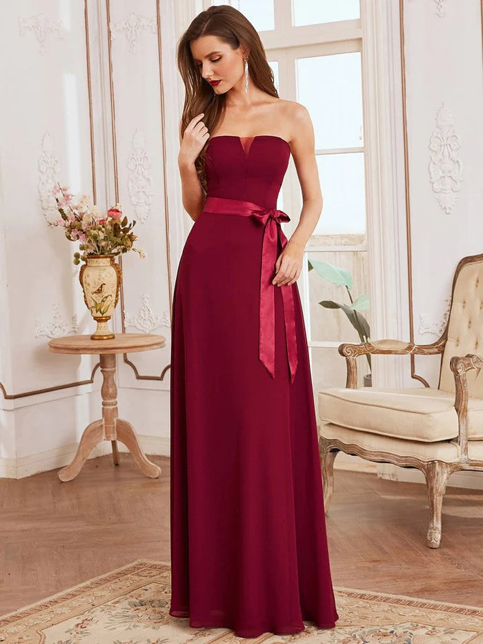 Fashionista Favorites Romantic Strapless Knotted Waistband Long Bridesmaid Dress