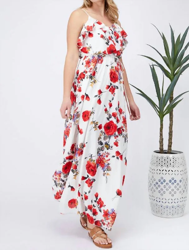 Fashion Sale Floral Dress In Ivory/red