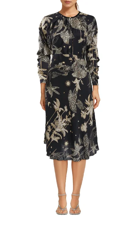 Fashion-Forward Outfits Floral Midi Dress In Noche