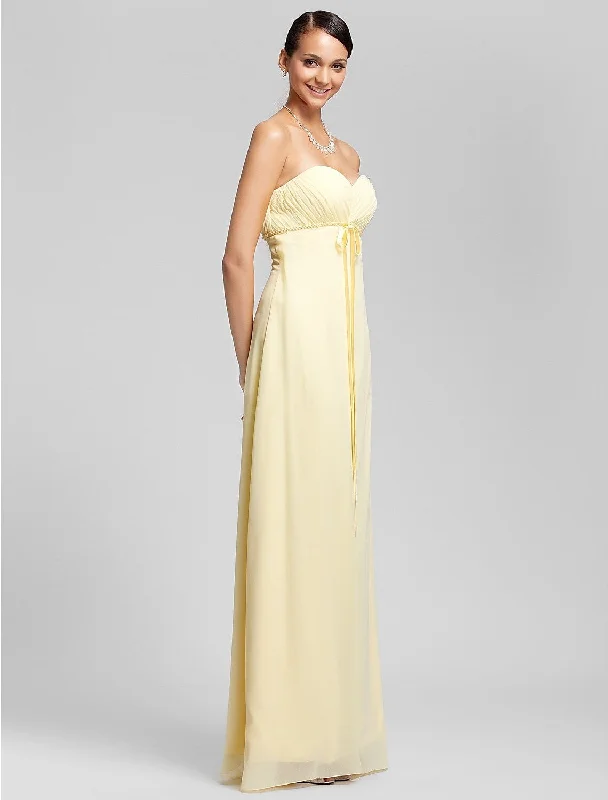 Beat The Heat In Tropical Styles Bridesmaid Dress Strapless Sleeveless Elegant Floor Length Chiffon with Bow