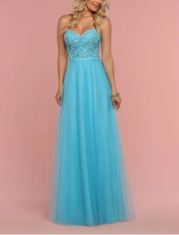 Fashion For Every Occasion A-Line Bridesmaid Dress Bateau Neck / Straps / Sweetheart Sleeveless Blue Floor Length Lace / Shantung / Tulle with Lace / Pleats / Draping