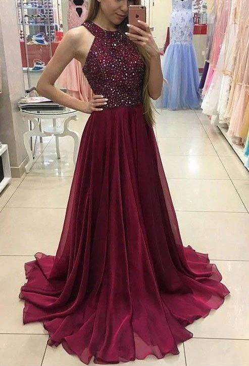 Chic Style Beaded Prom Dress Halter Neckline, Dresses For Event, Evening Dress ,Formal Gown, Graduation Party Dress cg1569