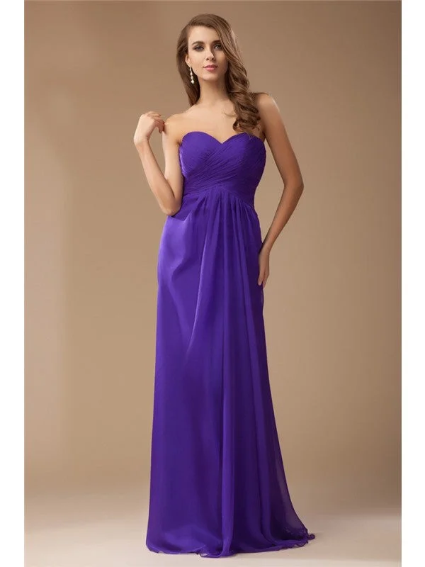 Hot Styles Sheath/Column Sweetheart Sleeveless Long Beading Ruffles Chiffon Bridesmaid Dresses