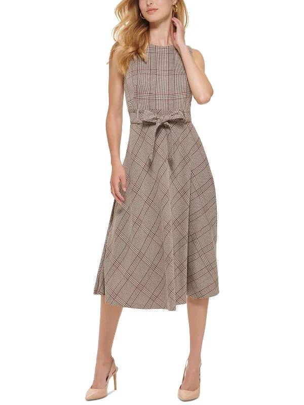 End Of Season Sale Womens Plaid Polyester Midi Dress