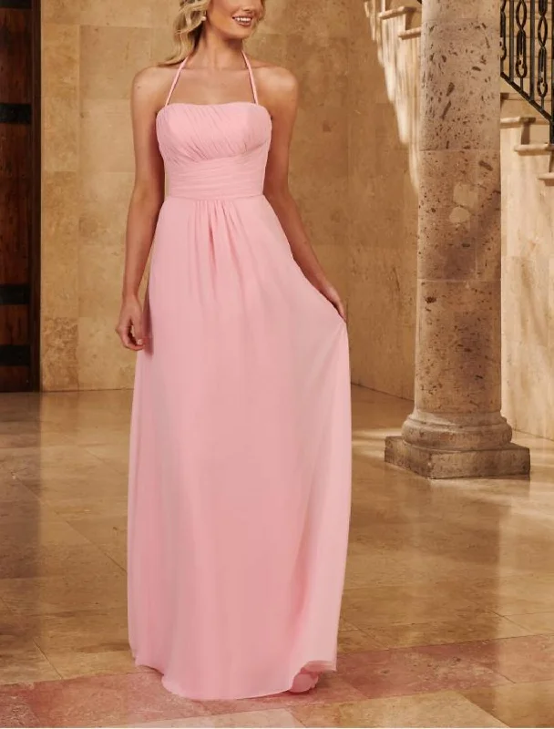 Style Upgrade A-Line Bridesmaid Dress Straps / Spaghetti Strap / Strapless Sleeveless Pink Floor Length Chiffon / Shantung / Imitated Silk with Pleats / Draping / Ruching