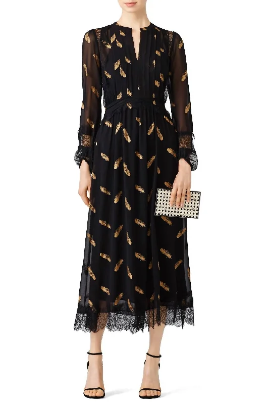 Budget-Friendly Fashion Leaf Printed Maxi Dress In Gold/black