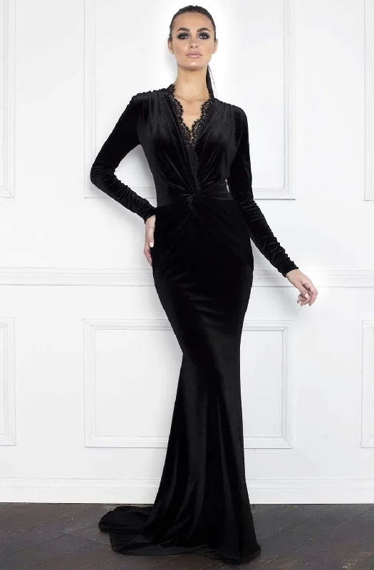 Day-To-Night Styles Nicole Bakti - 6848 Knotted V-Neck Long Sleeves Dress